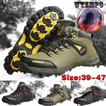 Мужская зимняя обувь из искусственной кожи, теплая мужская зимняя обувь с высоким берцем, большой размер 39-47 39 чёрный