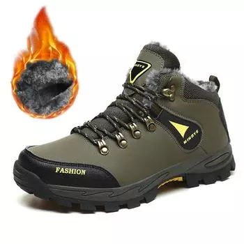 Мужская зимняя обувь из искусственной кожи, теплая мужская зимняя обувь с высоким берцем, большой размер 39-47 39 чёрный