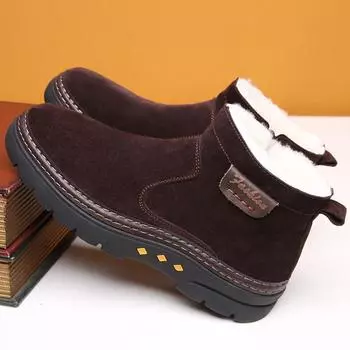 Мужская зимняя обувь из натуральной кожи и шерсти с меховой подкладкой - Теплая повседневная обувь из хлопка для людей среднего возраста Size 46 Full Sheepskin