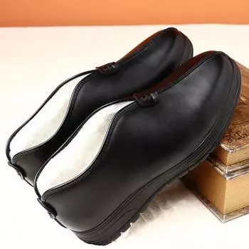 Мужская зимняя обувь на подкладке из искусственной кожи с мехом, уличная нескользящая водонепроницаемая деловая повседневная обувь, теплая мужская обувь на утепленной флисовой подкладке