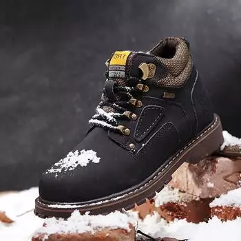 Мужская зимняя обувь, новые высокие повседневные мужские ботинки из хлопка в стиле ретро с ревенем, зимние ботинки для активного отдыха на шнуровке, теплые мужские ботинки челси на платформе 7