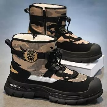 Мужская зимняя обувь, повседневные зимние плюшевые теплые ботинки, кроссовки на платформе, мужские высокие кеды, хлопковая обувь 39 чёрный