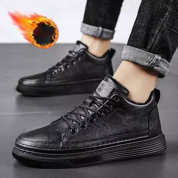 Мужская зимняя обувь с высоким берцем, мужская черная кожаная обувь, повседневная толстая теплая хлопковая обувь, рабочая обувь 39