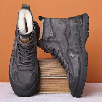 Мужская зимняя обувь, теплые удобные модные зимние ботинки из натуральной кожи, непромокаемые ботинки, мужские шерстяные плюшевые теплые ботинки 6 серый