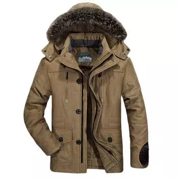 Мужская зимняя одежда, бархатные утолщенные теплые хлопковые пальто средней длины, хлопковые пальто больших размеров с меховым воротником для людей среднего и пожилого возраста M