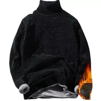 Мужская зимняя одежда, бархатные вязаные свитера с рубашкой с утолщенным низом и высоким воротником L