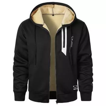 Мужская зимняя однотонная цифровая печать плюс бархатная утолщенная толстовка мужская куртка-кардиган на молнии L чёрный