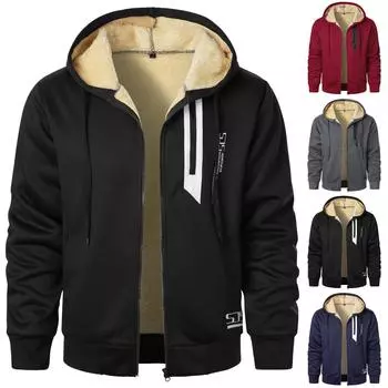 Мужская зимняя однотонная цифровая печать плюс бархатная утолщенная толстовка мужская куртка-кардиган на молнии L чёрный