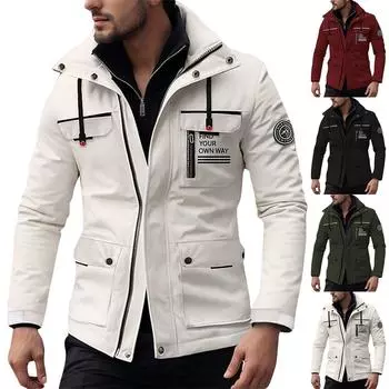 Мужская зимняя однотонная деловая куртка с капюшоном, мужская ветровка средней длины L армия зеленый