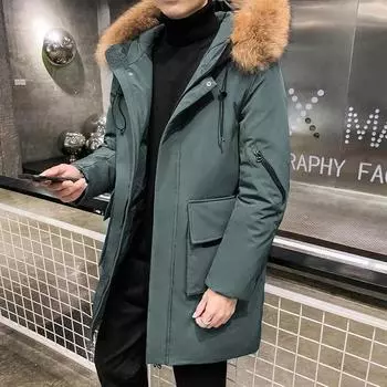 Мужская зимняя однотонная куртка мужская утепленная теплая мужская парка с капюшоном длинное пальто флисовая мужская куртка верхняя одежда ветрозащитная утепленная парка M чёрный