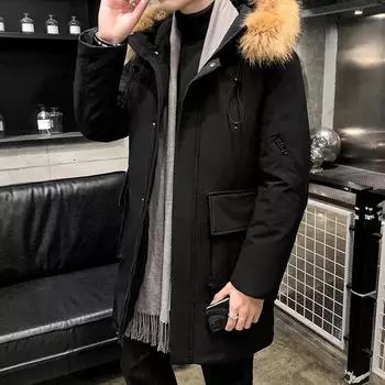 Мужская зимняя однотонная куртка мужская утепленная теплая мужская парка с капюшоном длинное пальто флисовая мужская куртка верхняя одежда ветрозащитная утепленная парка XS темно-зеленого