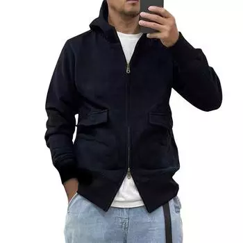 Мужская зимняя однотонная куртка с капюшоном на молнии, мужская повседневная куртка из утолщенного бархата L чёрный