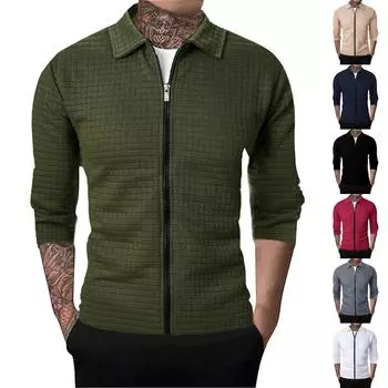 Мужская зимняя однотонная куртка с застежкой-молнией и лацканами, мужская повседневная клетчатая куртка L армия зеленый