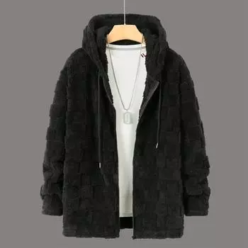 Мужская зимняя однотонная куртка-толстовка с капюшоном на молнии Мужская повседневная куртка-толстовка L чёрный