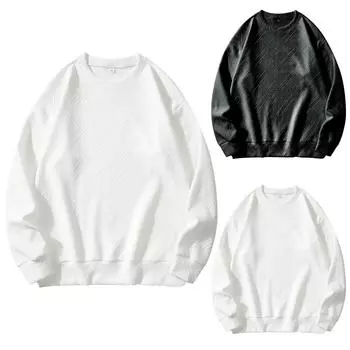 Мужская зимняя однотонная полосатая повседневная толстовка с длинным рукавом и круглым вырезом L белый