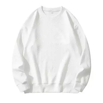 Мужская зимняя однотонная полосатая повседневная толстовка с длинным рукавом и круглым вырезом M белый