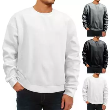 Мужская зимняя однотонная полосатая повседневная толстовка с длинным рукавом и круглым вырезом XXL чёрный