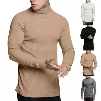 Мужская зимняя однотонная полосатая повседневная толстовка с длинным рукавом и круглым вырезом L чёрный