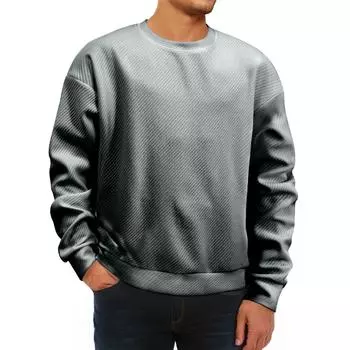 Мужская зимняя однотонная полосатая повседневная толстовка с длинным рукавом и круглым вырезом M белый