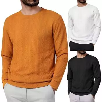 Мужская зимняя однотонная повседневная толстовка с длинным рукавом и круглым вырезом L чёрный