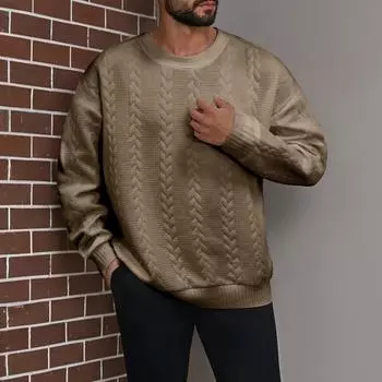 Мужская зимняя однотонная повседневная толстовка с длинным рукавом и круглым вырезом M чёрный