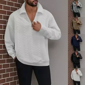 Мужская зимняя однотонная повседневная толстовка с длинным рукавом и круглым вырезом на молнии L чёрный