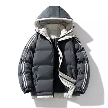 Мужская зимняя однотонная свободная теплая куртка с хлопковой подкладкой New Port Wind с капюшоном, удобная куртка с хлопковой подкладкой M чёрный