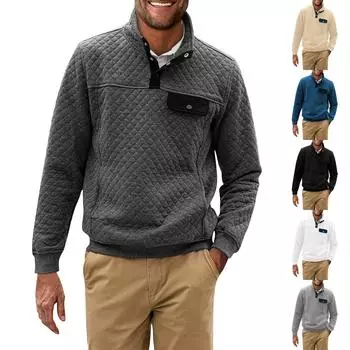 Мужская зимняя однотонная толстовка в клетку Diamond Check Мужская повседневная толстовка с карманом на пуговицах L синий