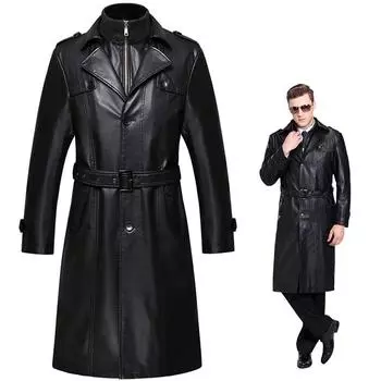 Мужская зимняя овчинная кожаная куртка с бархатом, длинная кожаная куртка мужская среднего возраста, ветровка, мягкий кожаный воротник для костюма 170