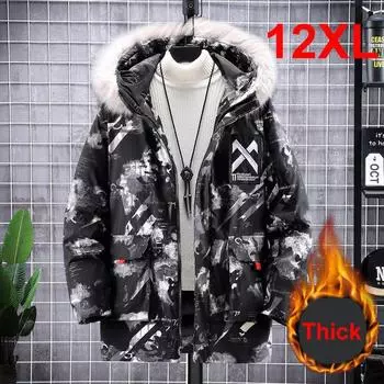 Мужская зимняя парка больших размеров, куртки, мужская мода, утолщенная камуфляжная куртка, пальто, мужская верхняя одежда, большие размеры для мужчин 12XL чёрный