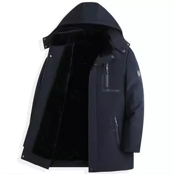 Мужская зимняя парка с флисовой подкладкой, шапка, съемная, толстая, теплая, с капюшоном, теплая шапка, пальто, мужской размер 5XL, плюшевая куртка, осенняя верхняя одежда M чёрный