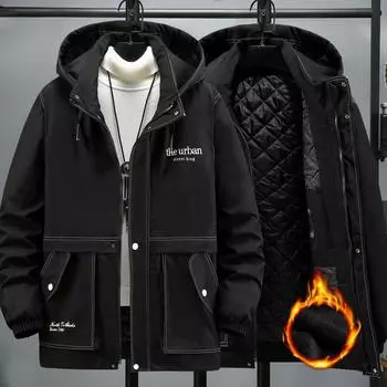 Мужская зимняя парка с капюшоном, толстая куртка, повседневная модная черная куртка, пальто, мужские зимние парки, большой размер 12XL 195 кг 12XL чёрный