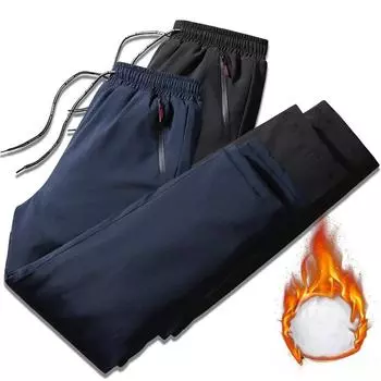 Мужская зимняя плюшевая и толстая верхняя одежда, ветрозащитные повседневные брюки с пуховыми хлопковыми брюками M серый