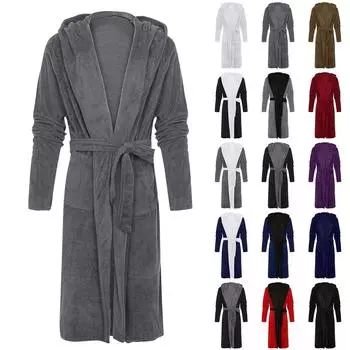 Мужская зимняя плюшевая удлиненная шаль, халат, домашняя одежда, халат с длинными рукавами, пальто L чёрный