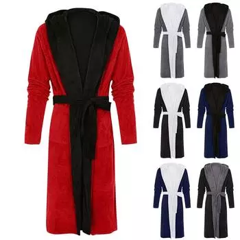 Мужская зимняя плюшевая удлиненная шаль, халат, домашняя одежда, халат с длинными рукавами, пальто L чёрный