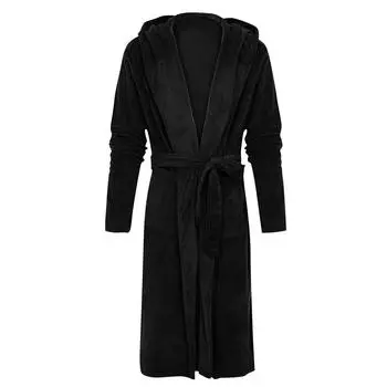 Мужская зимняя плюшевая удлиненная шаль, халат, домашняя одежда, халат с длинными рукавами, пальто S чёрный