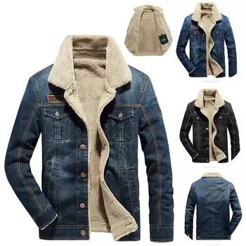 Мужская зимняя повседневная джинсовая теплая куртка с меховым воротником, мужская модная одежда, однобортные осенние винтажные парки с лацканами, пальто для мужчин M темно-синий