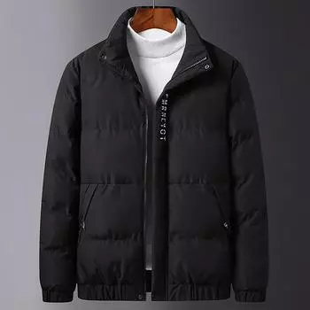 Мужская зимняя повседневная хлопковая куртка с воротником-стойкой, молодежная универсальная корейская версия, теплая и плотная хлопковая куртка XXXXXL чёрный
