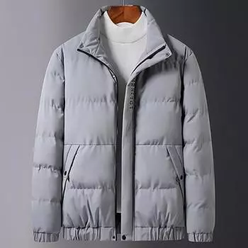 Мужская зимняя повседневная хлопковая куртка с воротником-стойкой, молодежная универсальная корейская версия, теплая и плотная хлопковая куртка M чёрный