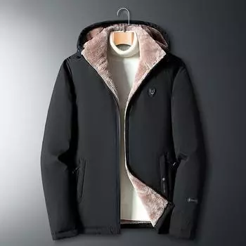 Мужская зимняя повседневная классическая теплая толстая флисовая парка, куртка, мужская осенняя ветрозащитная парка с карманами, большие размеры L чёрный