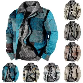 Мужская зимняя Повседневная куртка на пуговицах с длинным рукавом и принтом на Хэллоуин, толстое пальто XXL бежевый