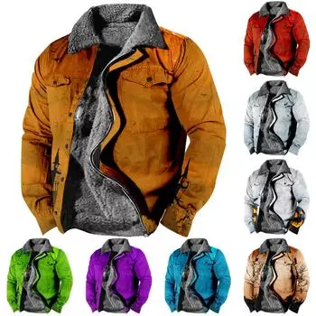 Мужская зимняя Повседневная куртка на пуговицах с длинным рукавом и принтом на Хэллоуин, толстое пальто M синий