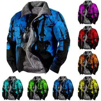 Мужская зимняя Повседневная куртка на пуговицах с длинным рукавом и принтом на Хэллоуин, толстое пальто XL жёлтый