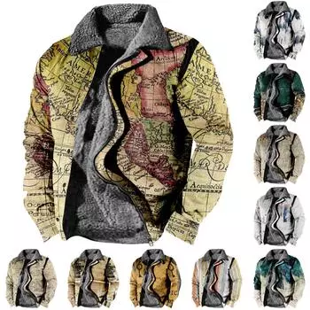 Мужская зимняя Повседневная куртка на пуговицах с длинным рукавом и принтом на Хэллоуин, толстое пальто XXL оранжевый