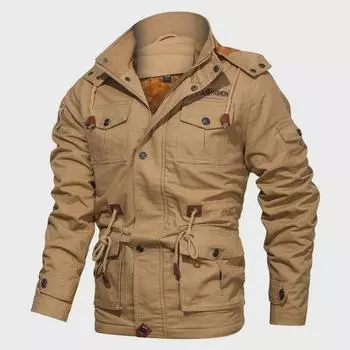 Мужская зимняя повседневная куртка с капюшоном, толстый бархат, большой размер, пальто средней длины L чёрный