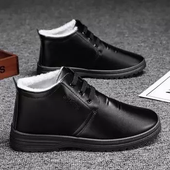 Мужская зимняя повседневная обувь, модные зимние ботинки, бархатная обувь из плотного хлопка, уличная теплая обувь с высоким берцем 39 чёрный