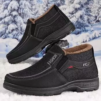 Мужская зимняя повседневная обувь, толстая подошва, нескользящая, плюшевая, бархатная, меховая, ботильоны, мужская зимняя обувь, зимние ботинки для улицы, обувь без застежек 39 чёрный