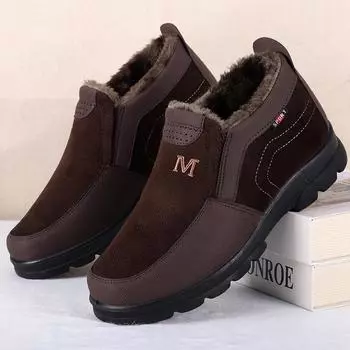 Мужская зимняя повседневная обувь, толстая подошва, нескользящая, плюшевая, бархатная, меховая, ботильоны, мужская зимняя обувь, зимние ботинки для улицы, обувь без застежек 39 чёрный
