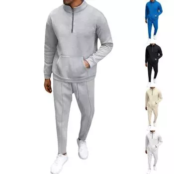 Мужская зимняя повседневная теплая толстовка на молнии с воротником-стойкой, мужские спортивные брюки, комплект из толстовки L белый
