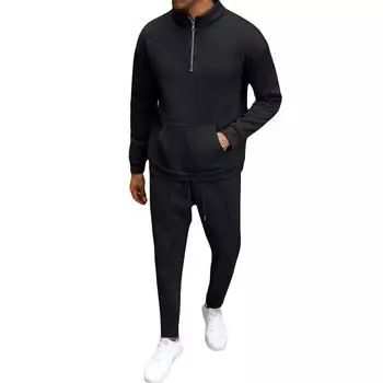 Мужская зимняя повседневная теплая толстовка на молнии с воротником-стойкой, мужские спортивные брюки, комплект из толстовки M синий